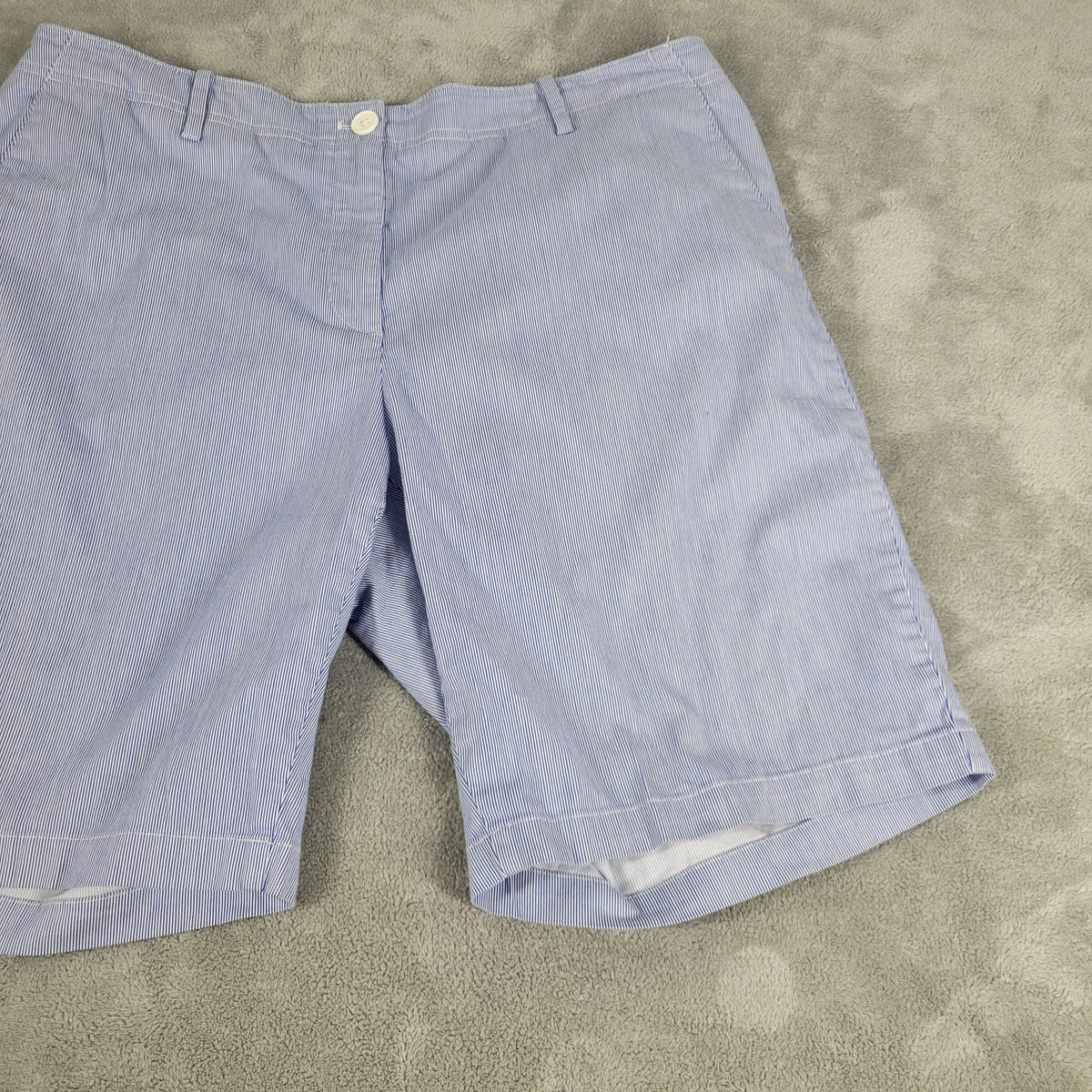 Talbots Chino Shorts Womens 16W Blue White Stripe Cotton Elastic Waist Casual STR128XE
