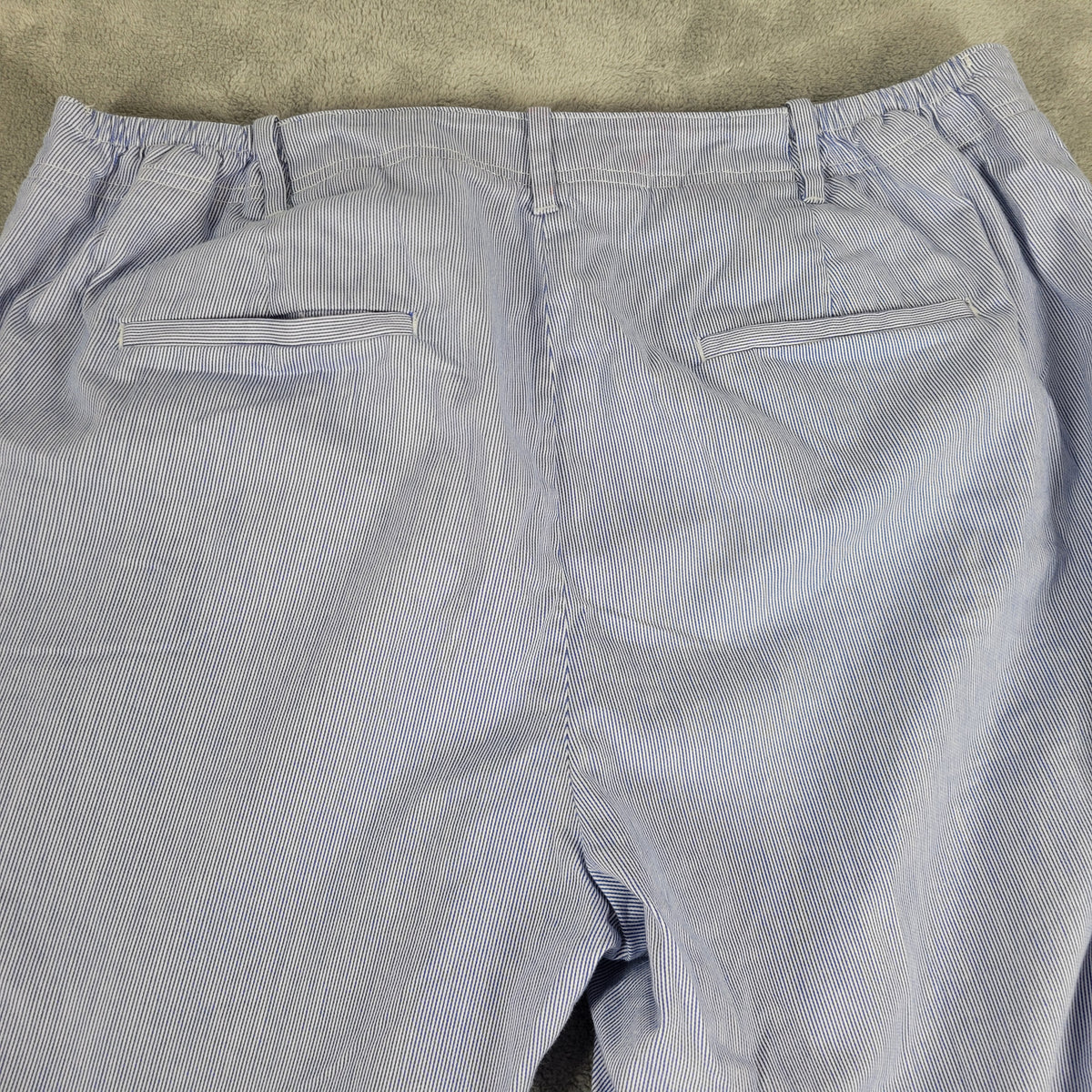 Talbots Chino Shorts Womens 16W Blue White Stripe Cotton Elastic Waist Casual STR128XE