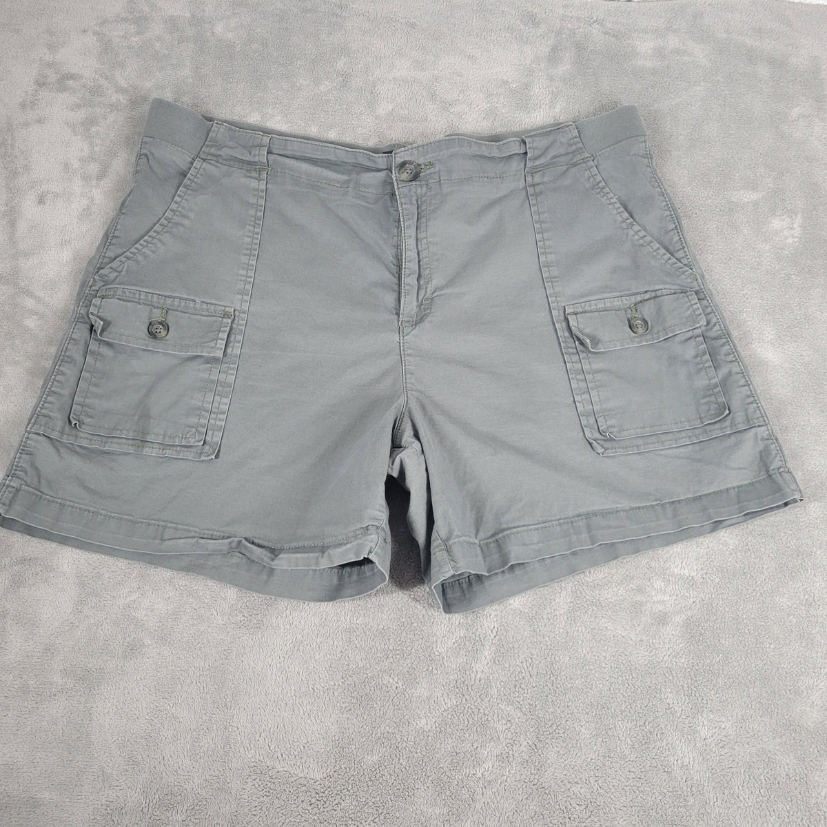 Lee Cargo Shorts Womens 18 Plus Blue Gray Elastic Waist Stretch Pockets  GRA32E