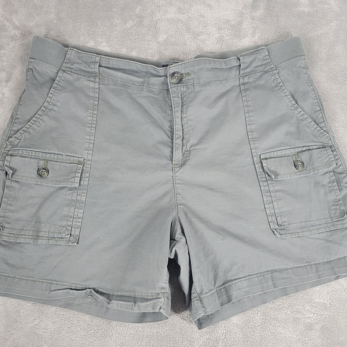 Lee Cargo Shorts Womens 18 Plus Blue Gray Elastic Waist Stretch Pockets  GRA32E