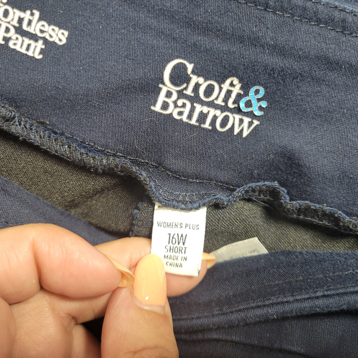 Croft & Barrow Effortless Pants Womens 16W Short Blue Straight Pull On Elastic BLU47E