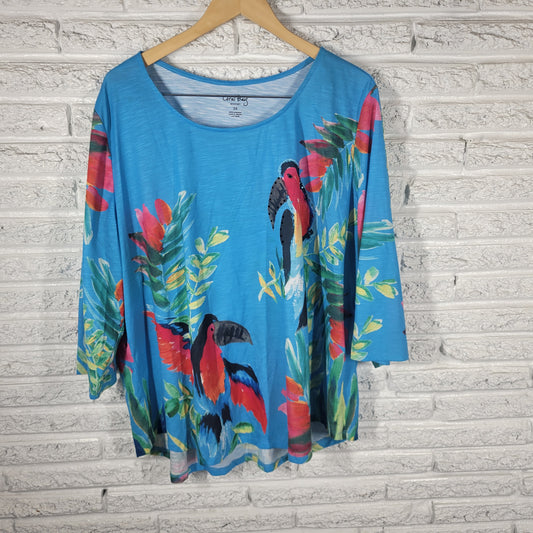 Coral Bay Womens 3X Tropical Toucan Floral Blouse Top 3/4 Sleeve Travel Colorful C9E