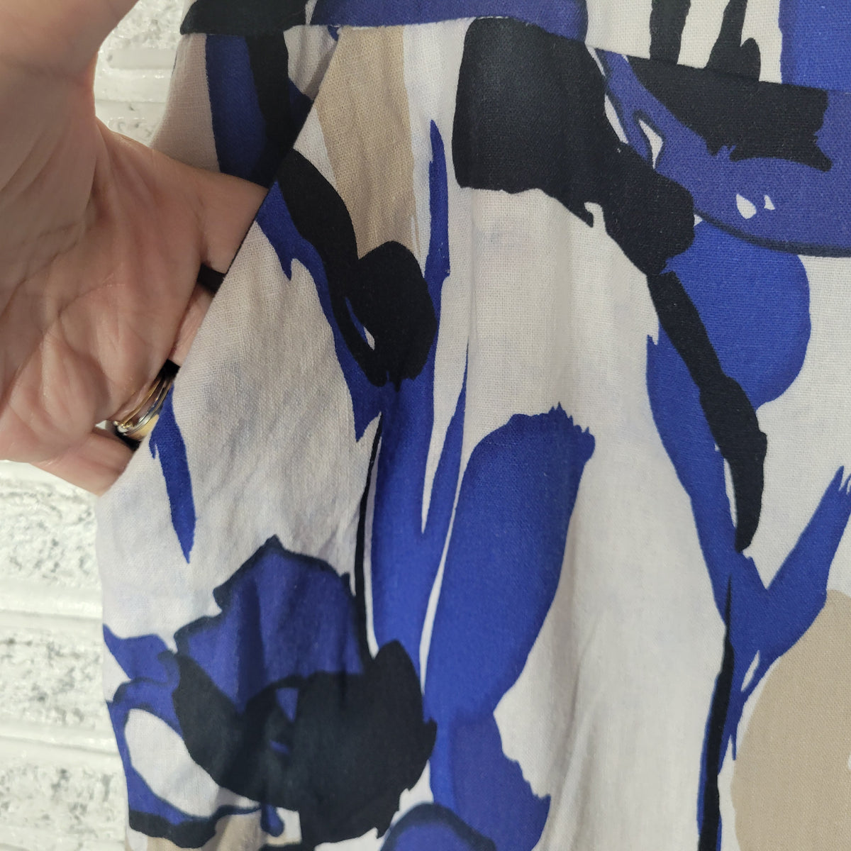 Cato Womens 18W Blue White Watercolor Linen Rayon Pencil Skirt Pockets Travel Knee WAT111E