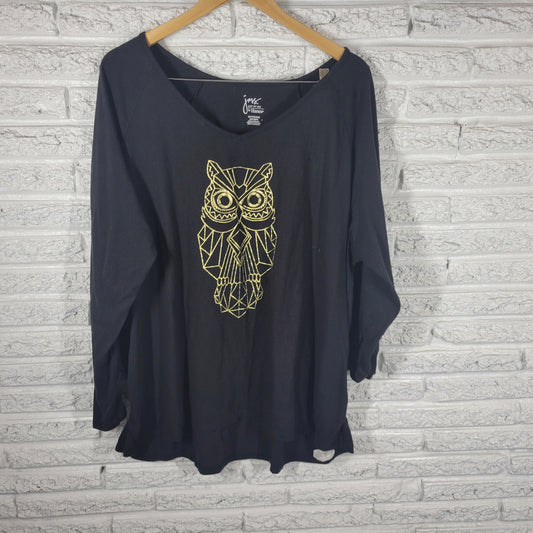 Just My Size Womens 4X Black Owl T Shirt V Neck Polyester Casual Travel Plus Tee BLA22E