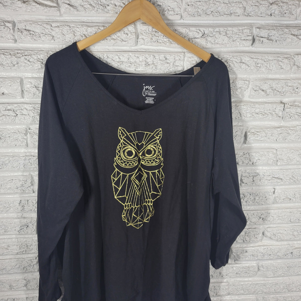 Just My Size Womens 4X Black Owl T Shirt V Neck Polyester Casual Travel Plus Tee BLA22E