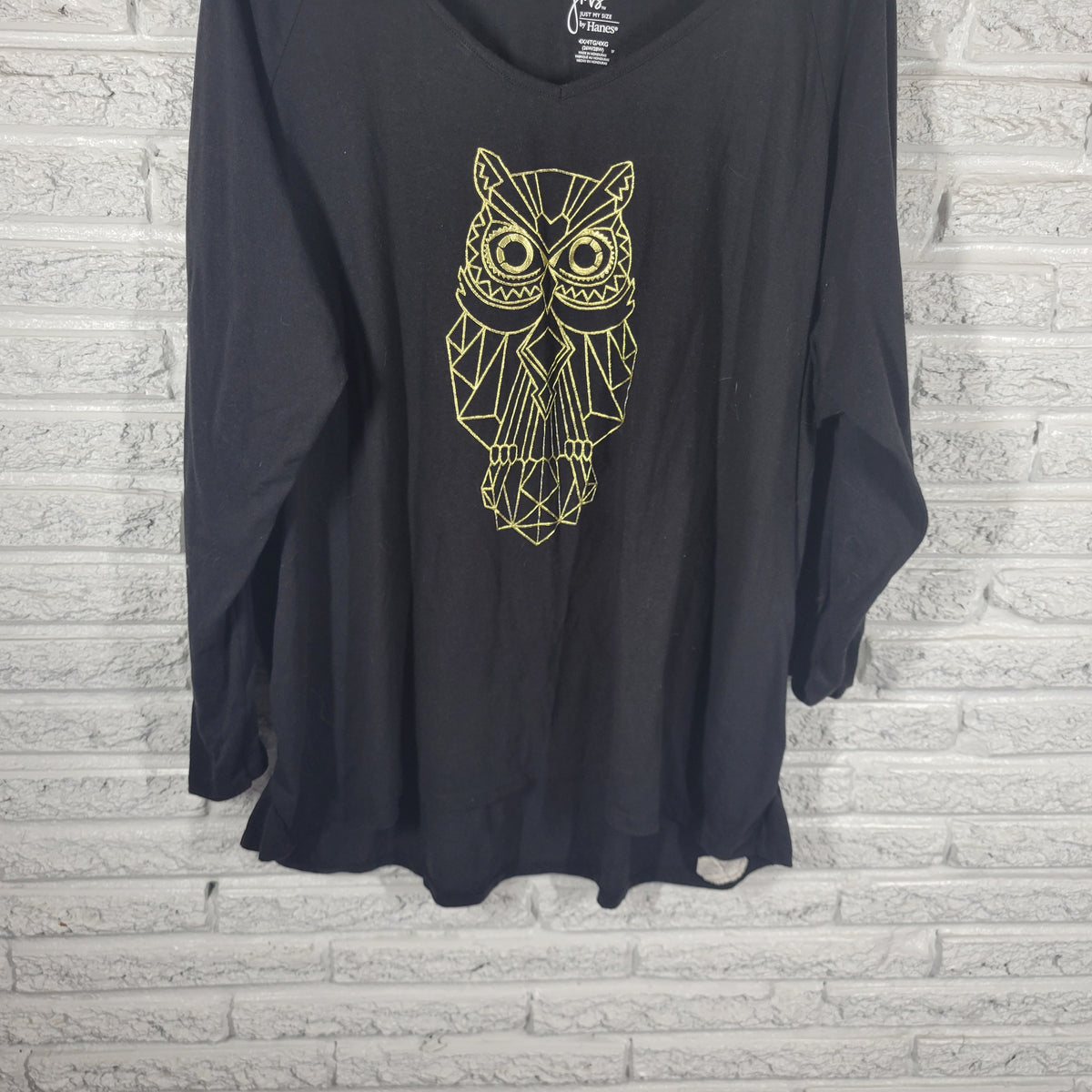Just My Size Womens 4X Black Owl T Shirt V Neck Polyester Casual Travel Plus Tee BLA22E