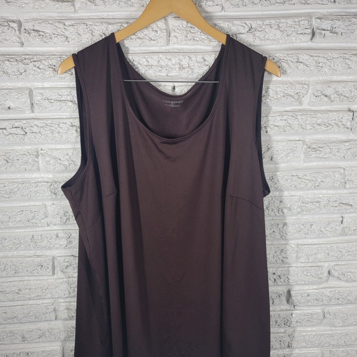 Catherines Womens 3X Brown Tank Top Shell Solid Sleeveless Stretch Casual Travel BRO19E
