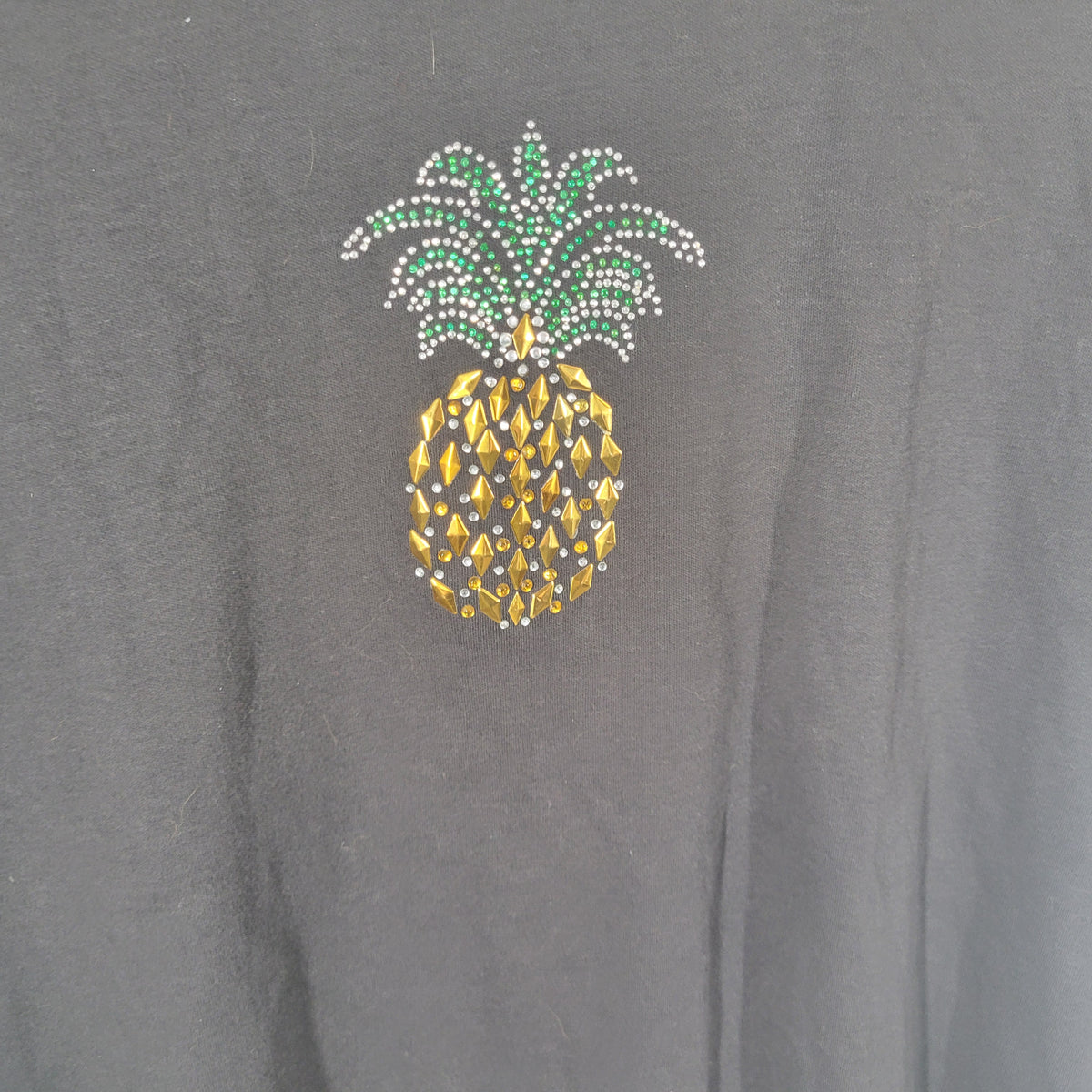Palm Grove Womens XL Black Pineapple Rhinestone T Shirt Cotton Travel Tee Top BLA4E