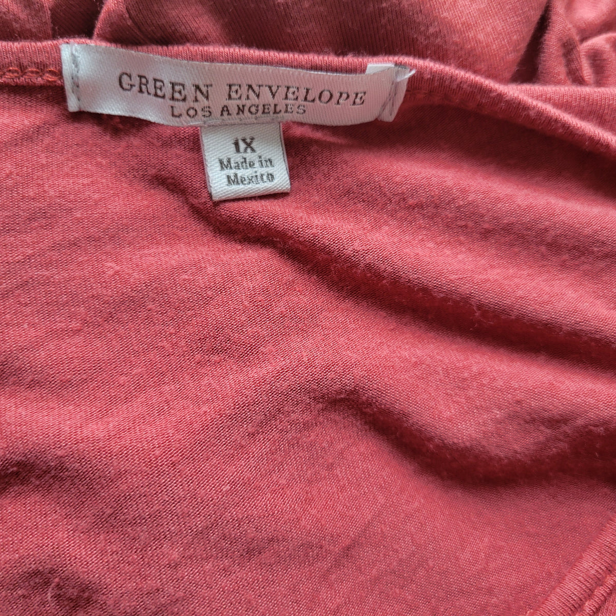 Green Envelope 1X Brown Rayon Spandex Tunic Tee Shirt V-Neck 3/4 Sleeve Top BRO13E