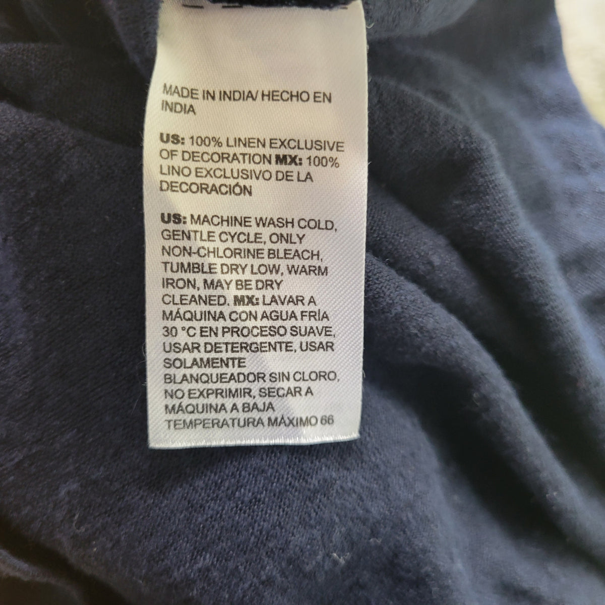 Chico's XL Blue Linen Knit Crochet Sleeve Tee Shirt V-Neck Pullover Casual Top BLU43E