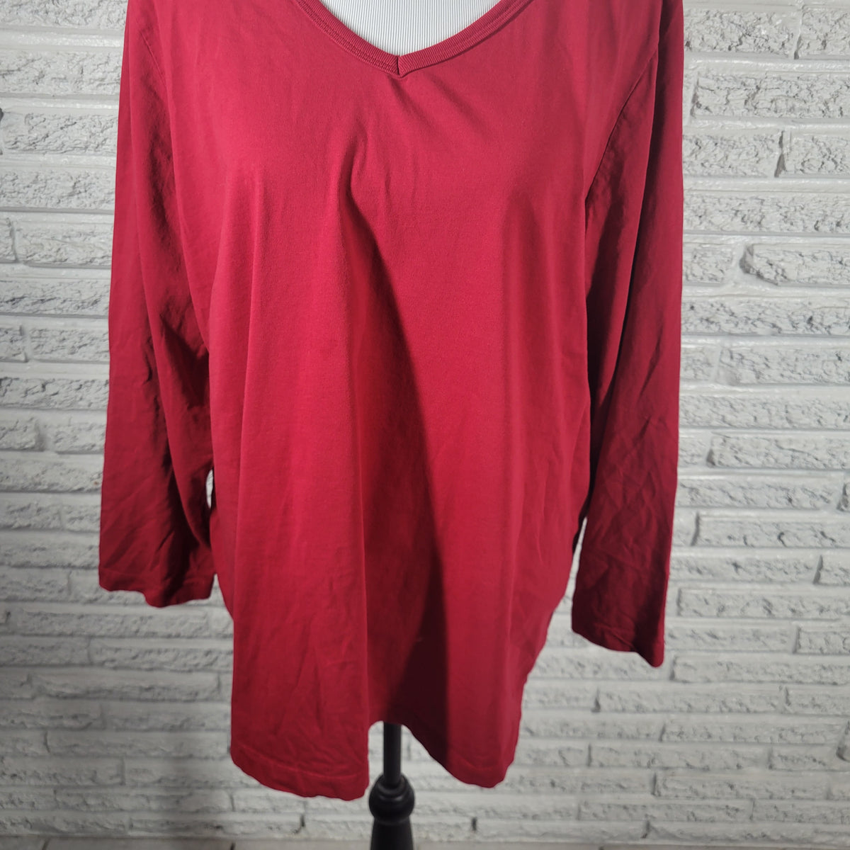Woman Within 2X Red Cotton Knit Tunic T-Shirt V-Neck Long Sleeve Plus Casual Top RED38E
