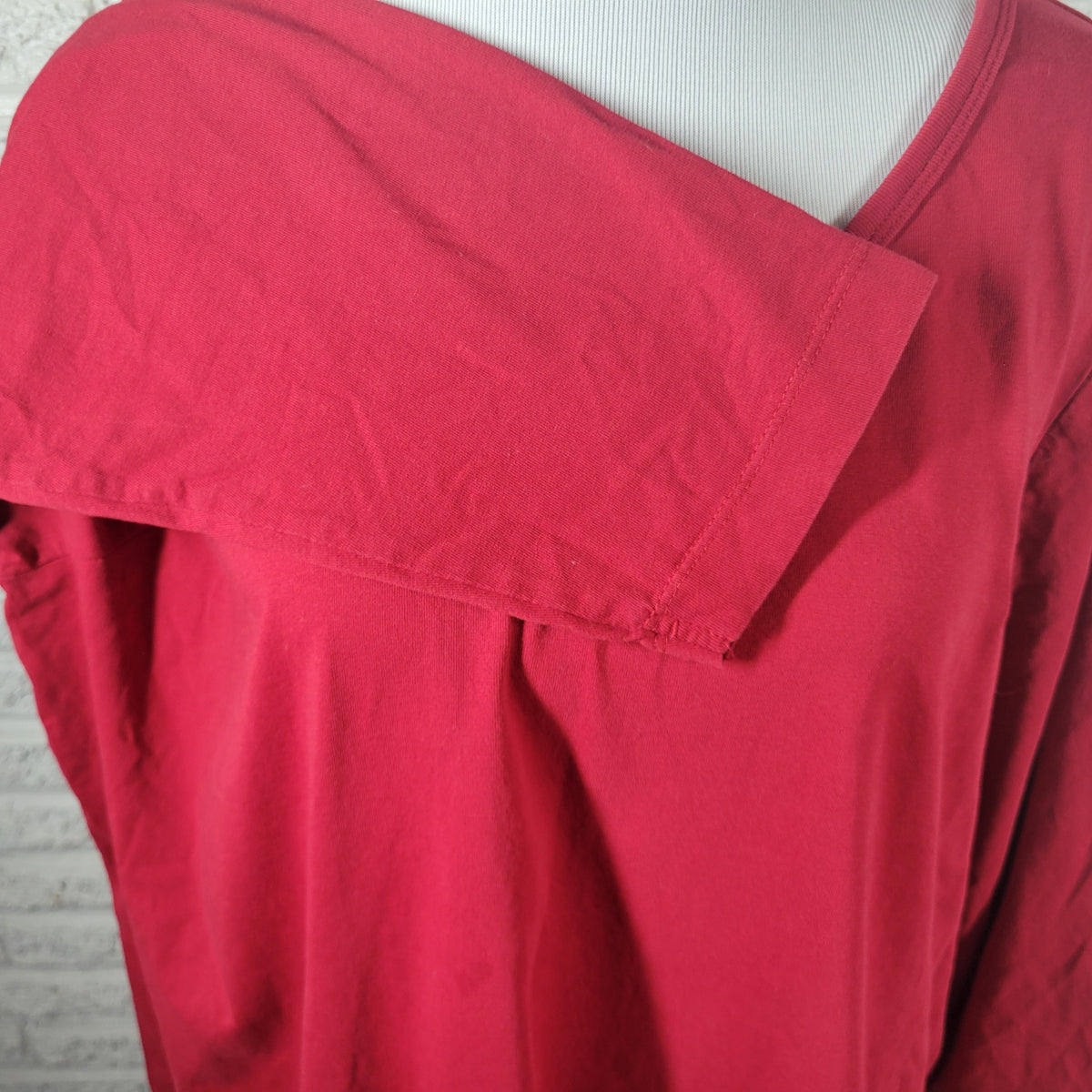 Woman Within 2X Red Cotton Knit Tunic T-Shirt V-Neck Long Sleeve Plus Casual Top RED38E