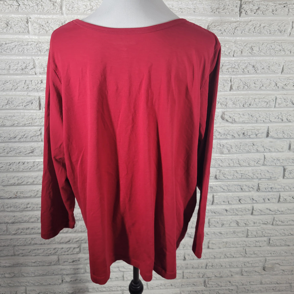 Woman Within 2X Red Cotton Knit Tunic T-Shirt V-Neck Long Sleeve Plus Casual Top RED38E