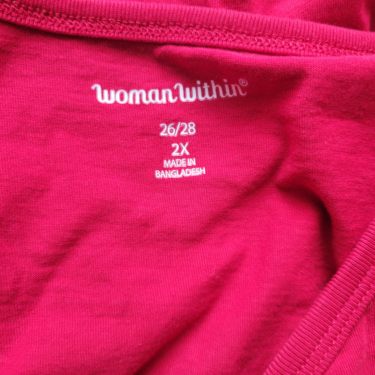 Woman Within 2X Red Cotton Knit Tunic T-Shirt V-Neck Long Sleeve Plus Casual Top RED38E