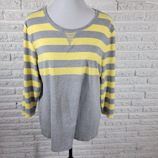 Karen Scott Sport Womens XXL Striped Knit Top 3/4 Sleeve Crew Neck Multicolor STR184E