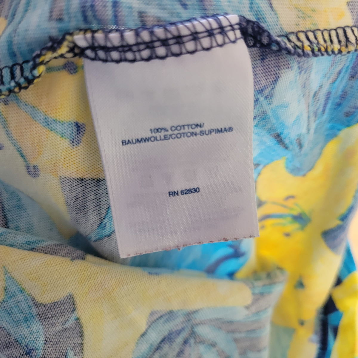 Lands' End Womens 2X Floral T-Shirt Short Sleeve Crew Neck Blue Yellow Cotton FLO309E