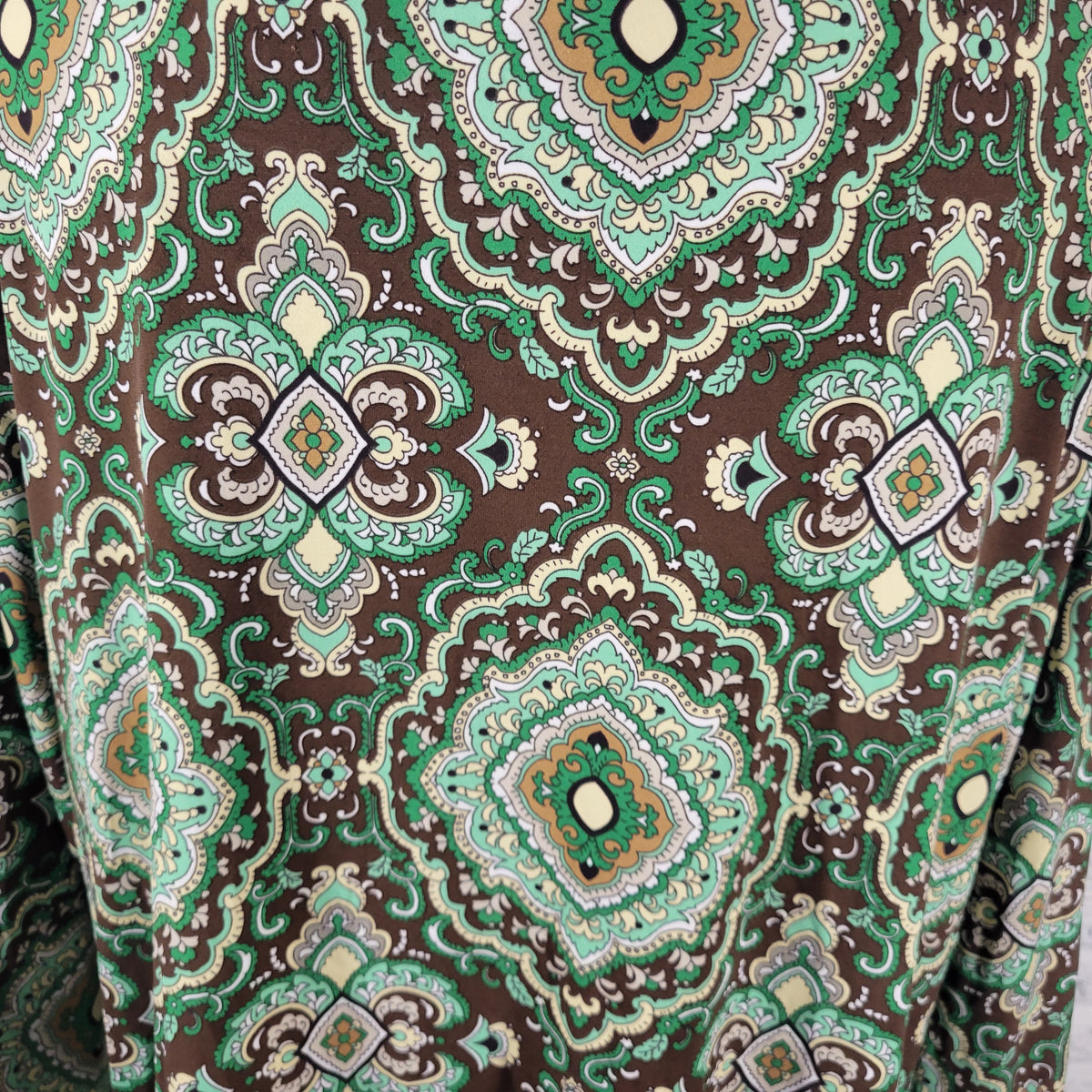 Charter Club Womens Tunic 2X Green Brown Geometric Blouse Keyhole 3/4 Sleeve Top GEO163E