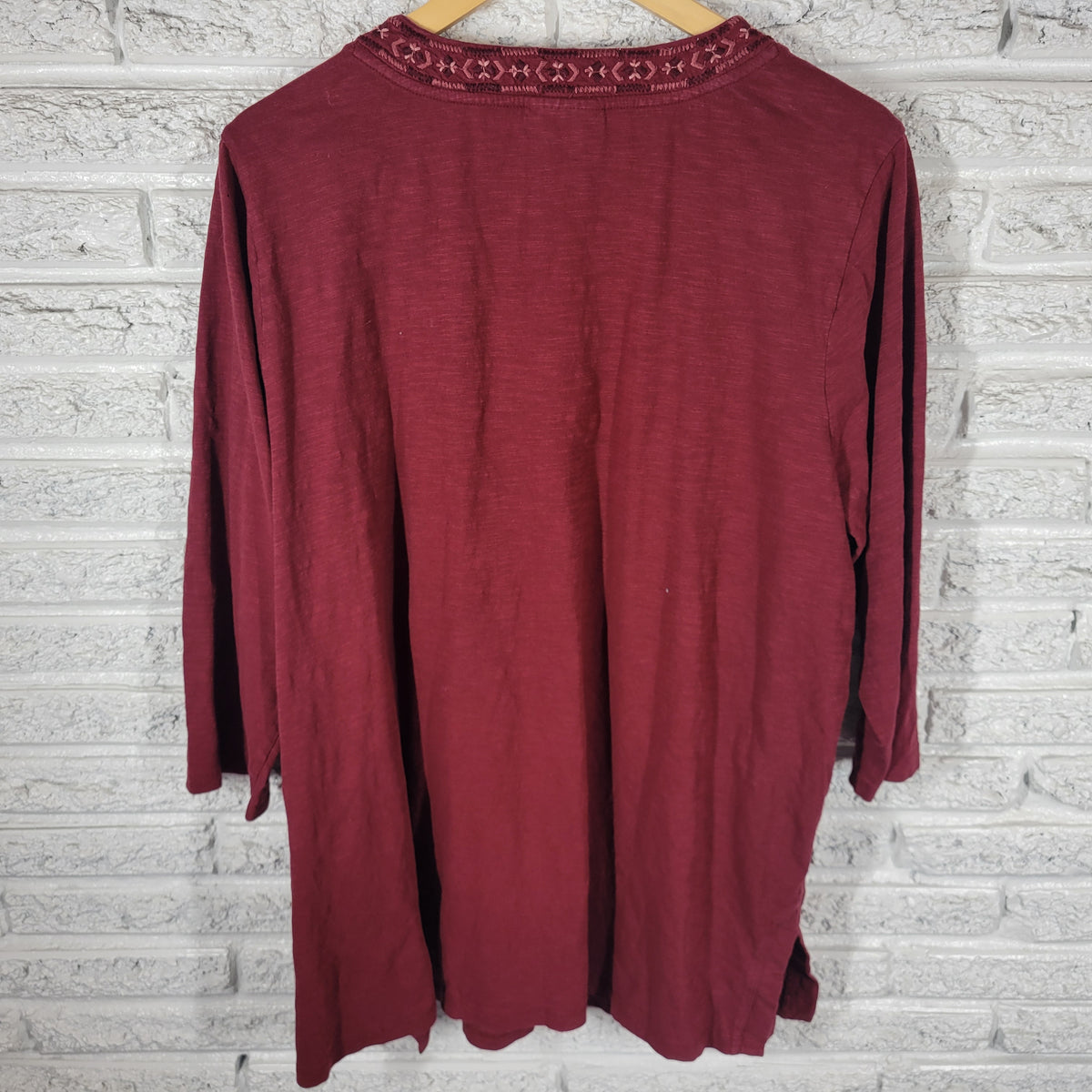 Style & Co Womens Top 3X Brown Embroidered Floral V-Neck 3/4 Sleeve Cotton Shirt FLO304E