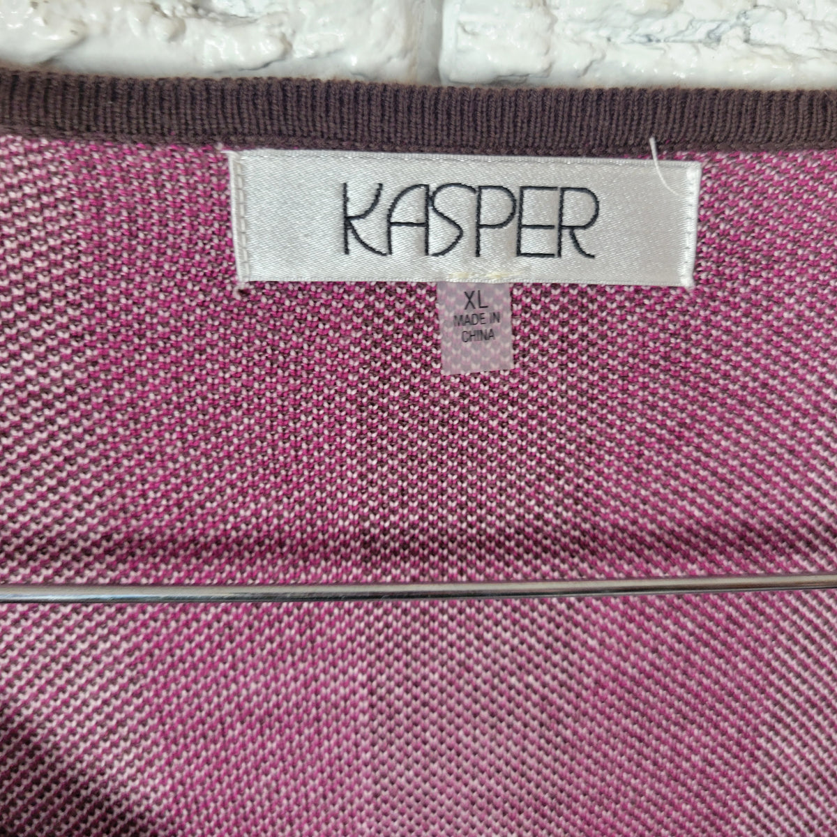 Kasper Womens Cardigan XL Purple Brown Plaid Knit One Snap Button Sweater Coat SWE128E