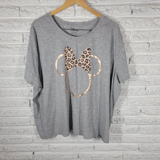 Disney EVRI Womens 4X Minnie Mouse Leopard Bow Rose Gold Metallic Grey Shirt NOV145E