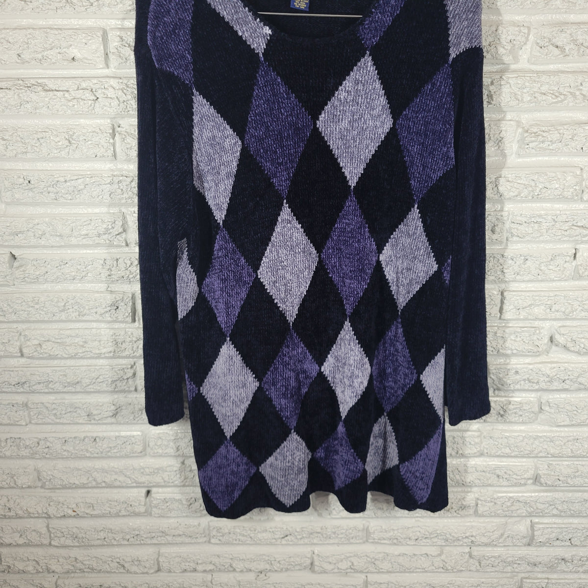 Charter Club 2X Plus Size Argyle Sweater Dress Knit Black Blue Crew Neck SWE41E