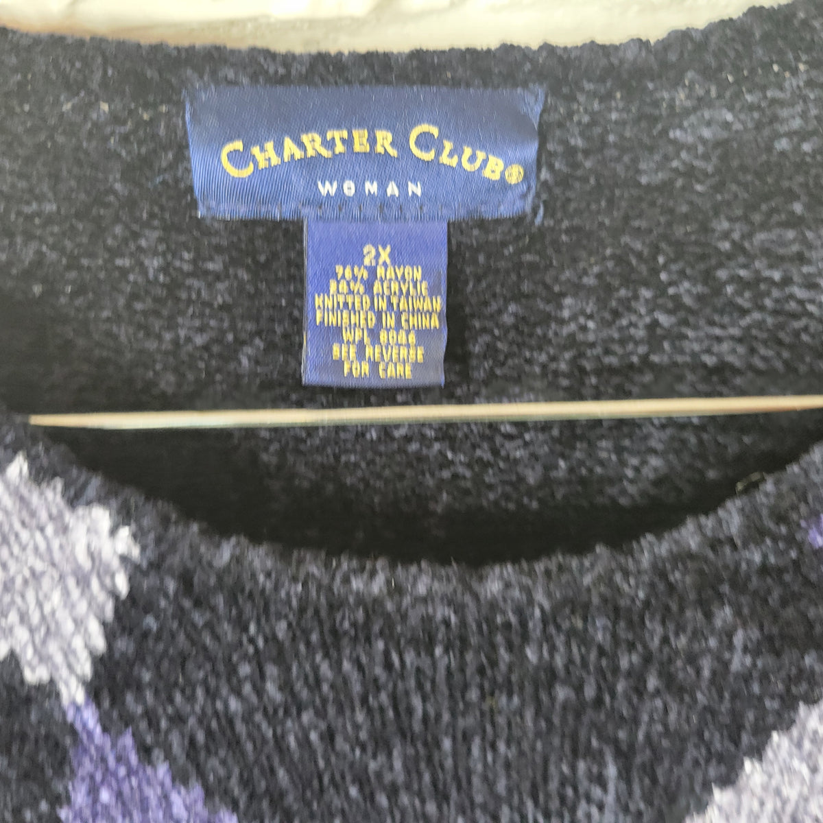 Charter Club 2X Plus Size Argyle Sweater Dress Knit Black Blue Crew Neck SWE41E
