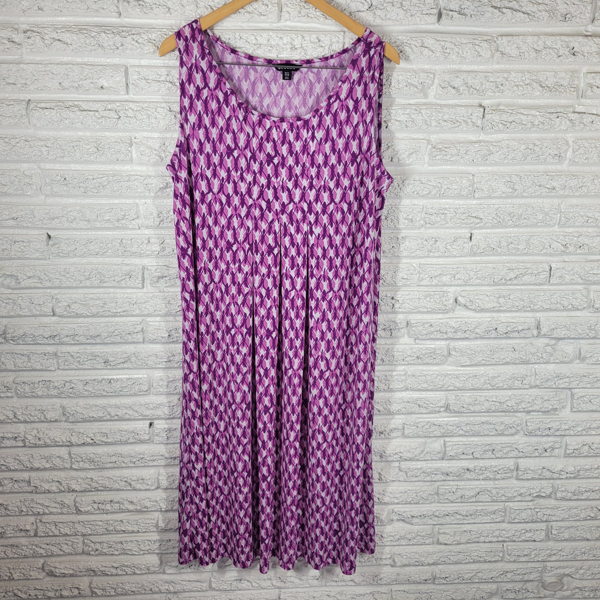 George Geometric Shift Dress XL Purple White Knit Sleeveless Round Neck Stretch GEO40E