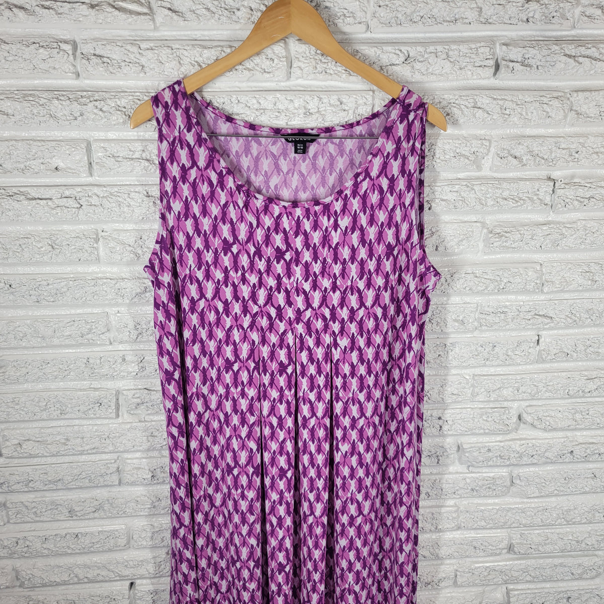George Geometric Shift Dress XL Purple White Knit Sleeveless Round Neck Stretch GEO40E