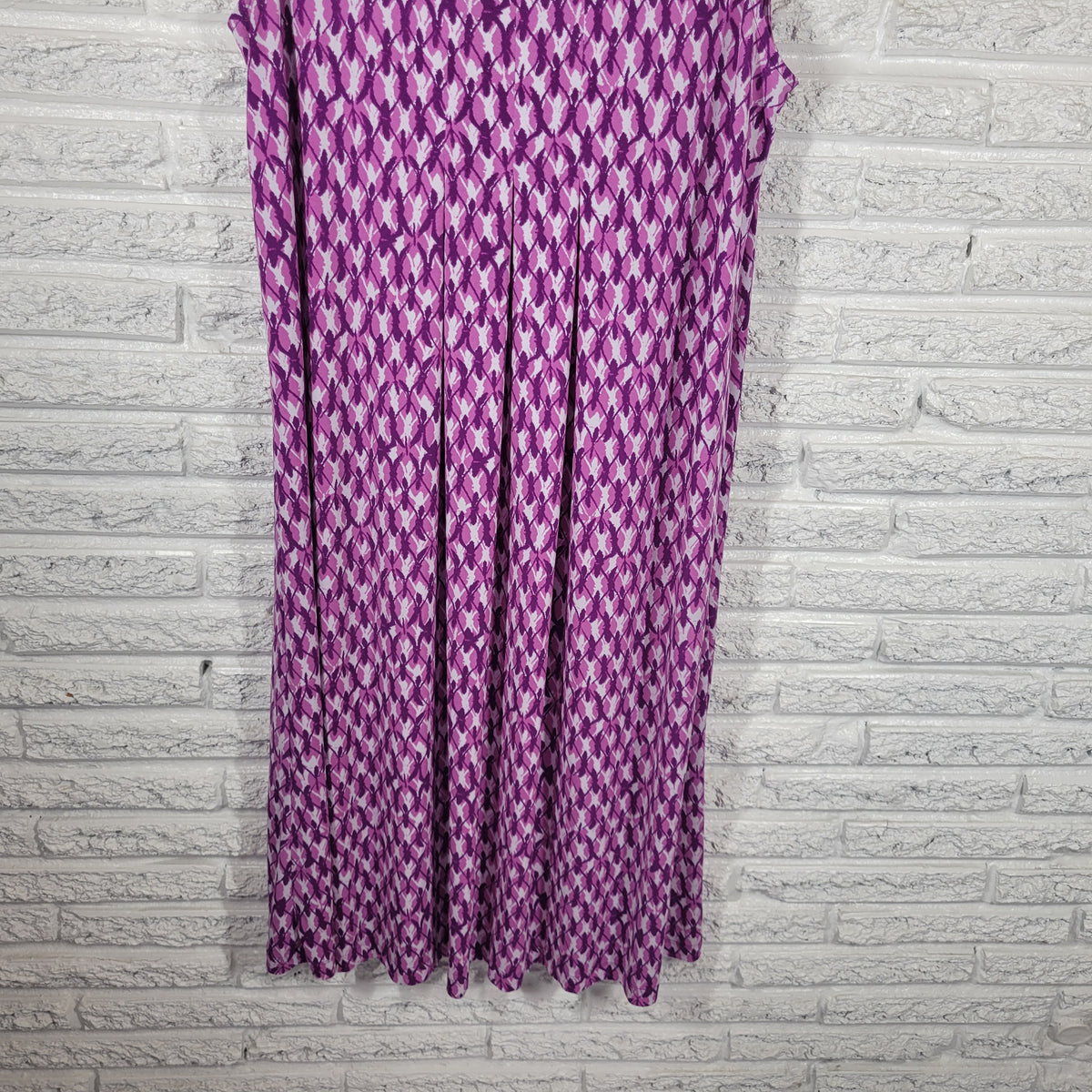 George Geometric Shift Dress XL Purple White Knit Sleeveless Round Neck Stretch GEO40E