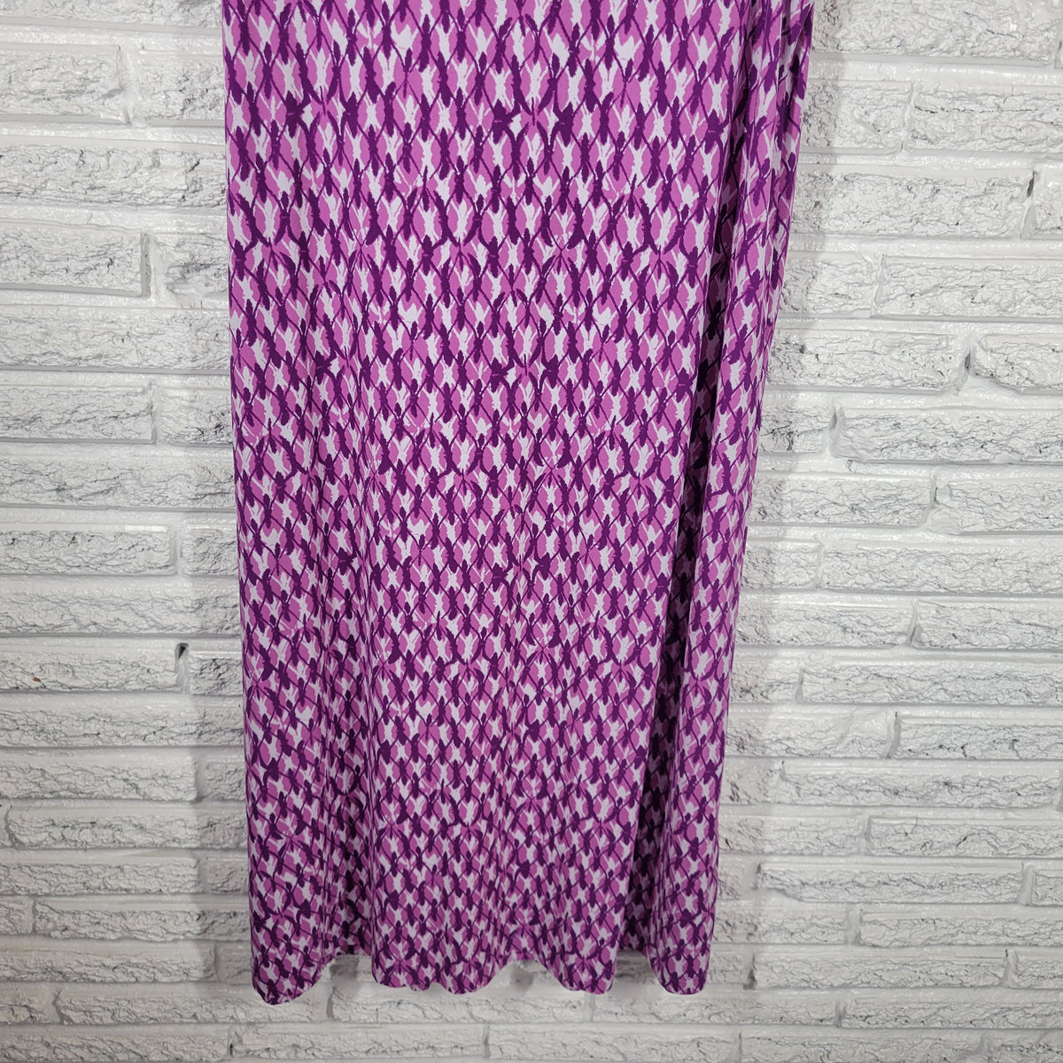 George Geometric Shift Dress XL Purple White Knit Sleeveless Round Neck Stretch GEO40E