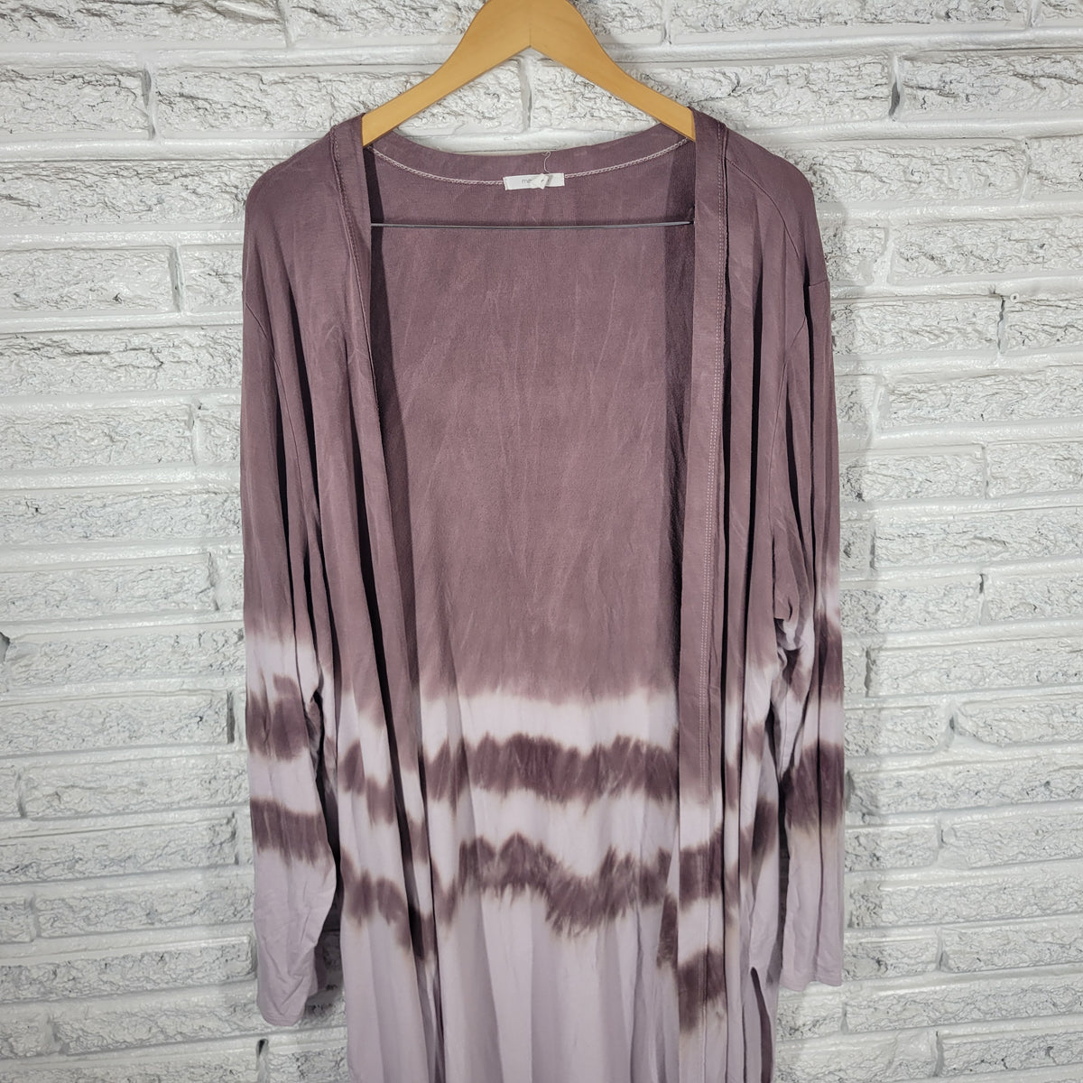 Maurices Open Knit Cardigan 2X Plus Brown White Tie Dye Long Sleeve Slit Top