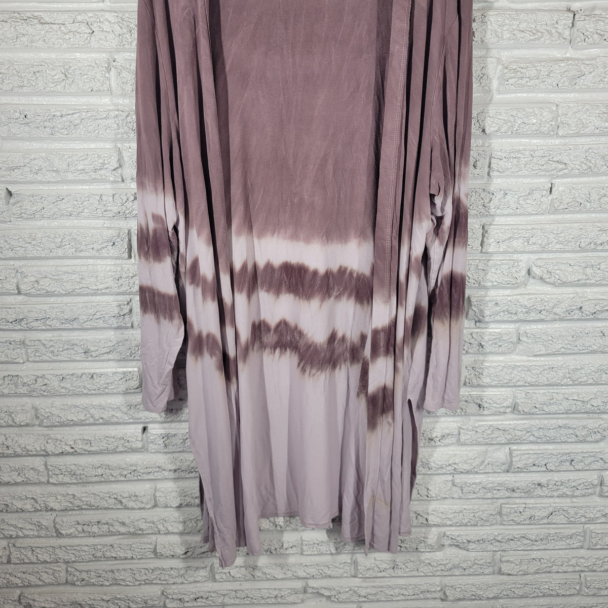 Maurices Open Knit Cardigan 2X Plus Brown White Tie Dye Long Sleeve Slit Top