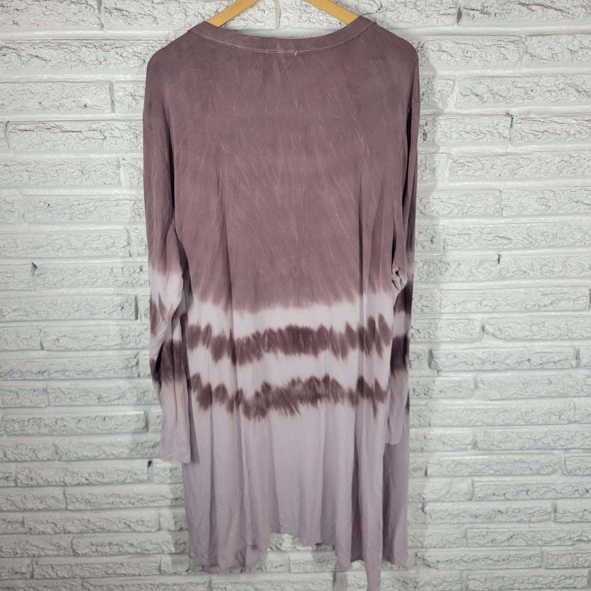 Maurices Open Knit Cardigan 2X Plus Brown White Tie Dye Long Sleeve Slit Top