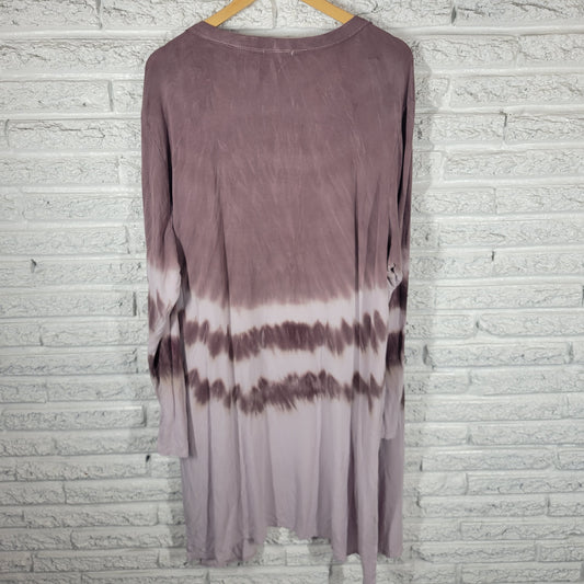Maurices Open Knit Cardigan 2X Plus Brown White Tie Dye Long Sleeve Slit Top