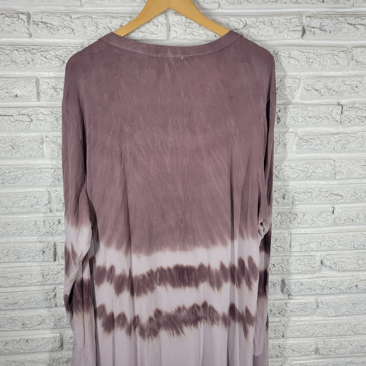 Maurices Open Knit Cardigan 2X Plus Brown White Tie Dye Long Sleeve Slit Top