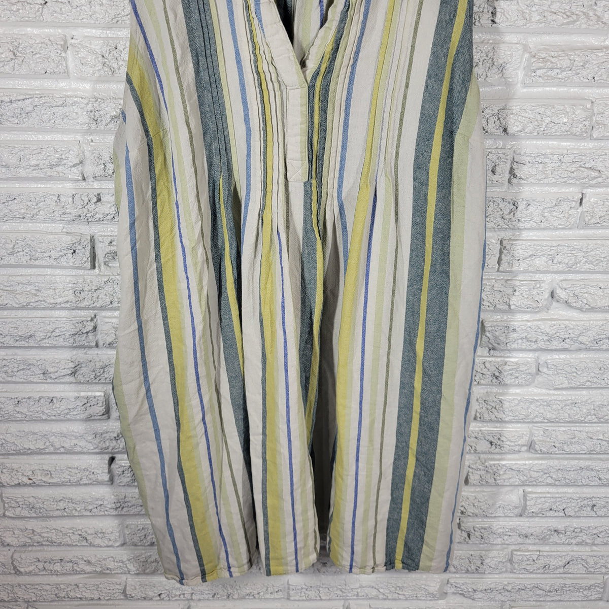 Sonoma Linen Blend Dress 4X Plus Green Blue Striped Sleeveless Shift V-Neck STR134E