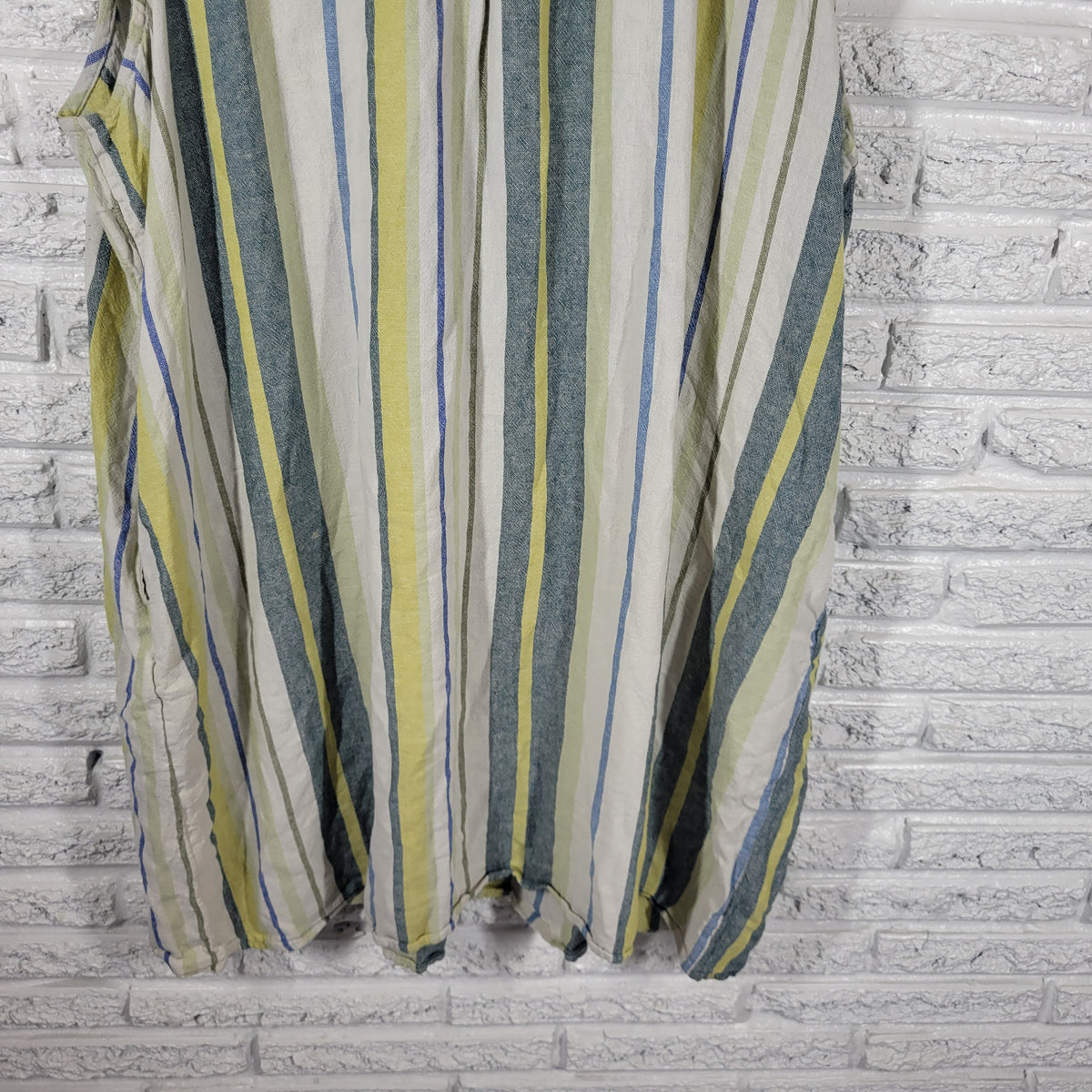 Sonoma Linen Blend Dress 4X Plus Green Blue Striped Sleeveless Shift V-Neck STR134E