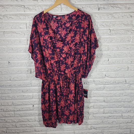 Lands End Swim Cover Up Dress XL XXL Floral Modal Batwing Kaftan Multicolor FLO44E