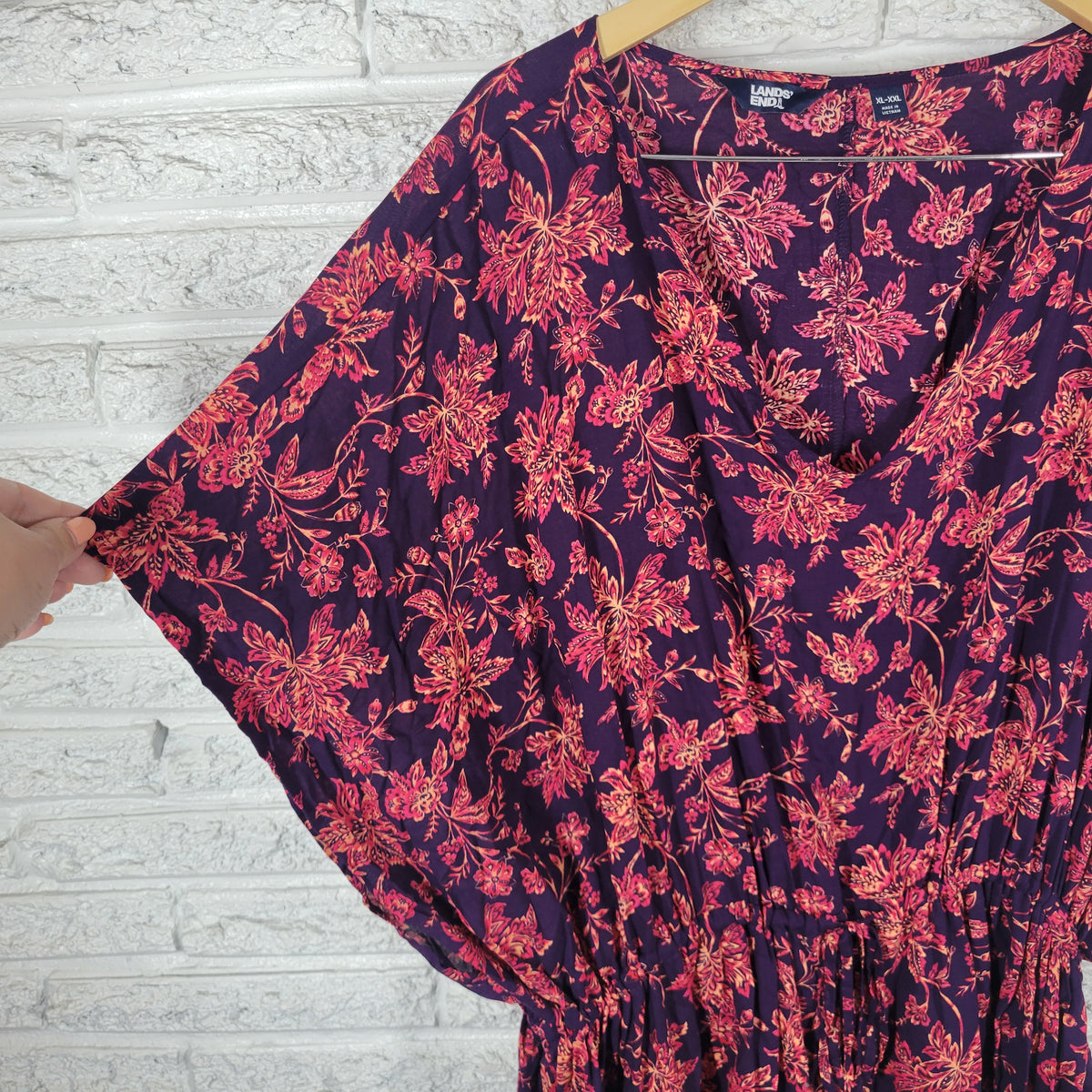 Lands End Swim Cover Up Dress XL XXL Floral Modal Batwing Kaftan Multicolor FLO44E