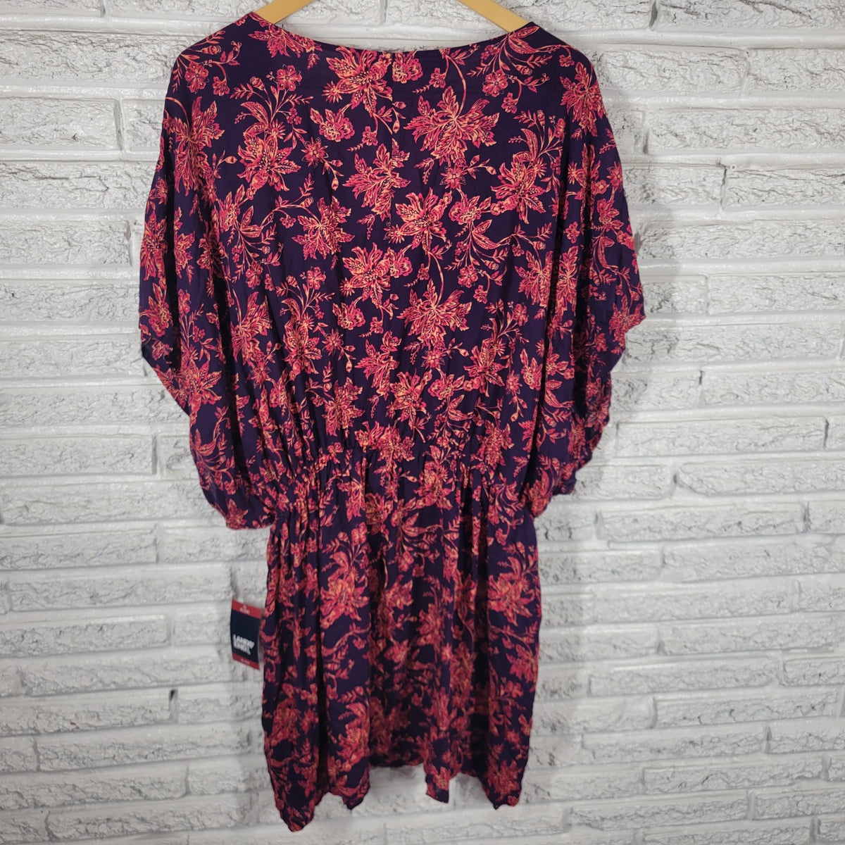 Lands End Swim Cover Up Dress XL XXL Floral Modal Batwing Kaftan Multicolor FLO44E