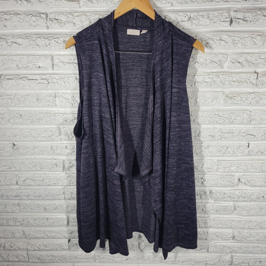 LOGO Lori Goldstein Knit Cardigan 3X Plus Blue Marled Sleeveless Open Front BLU56E