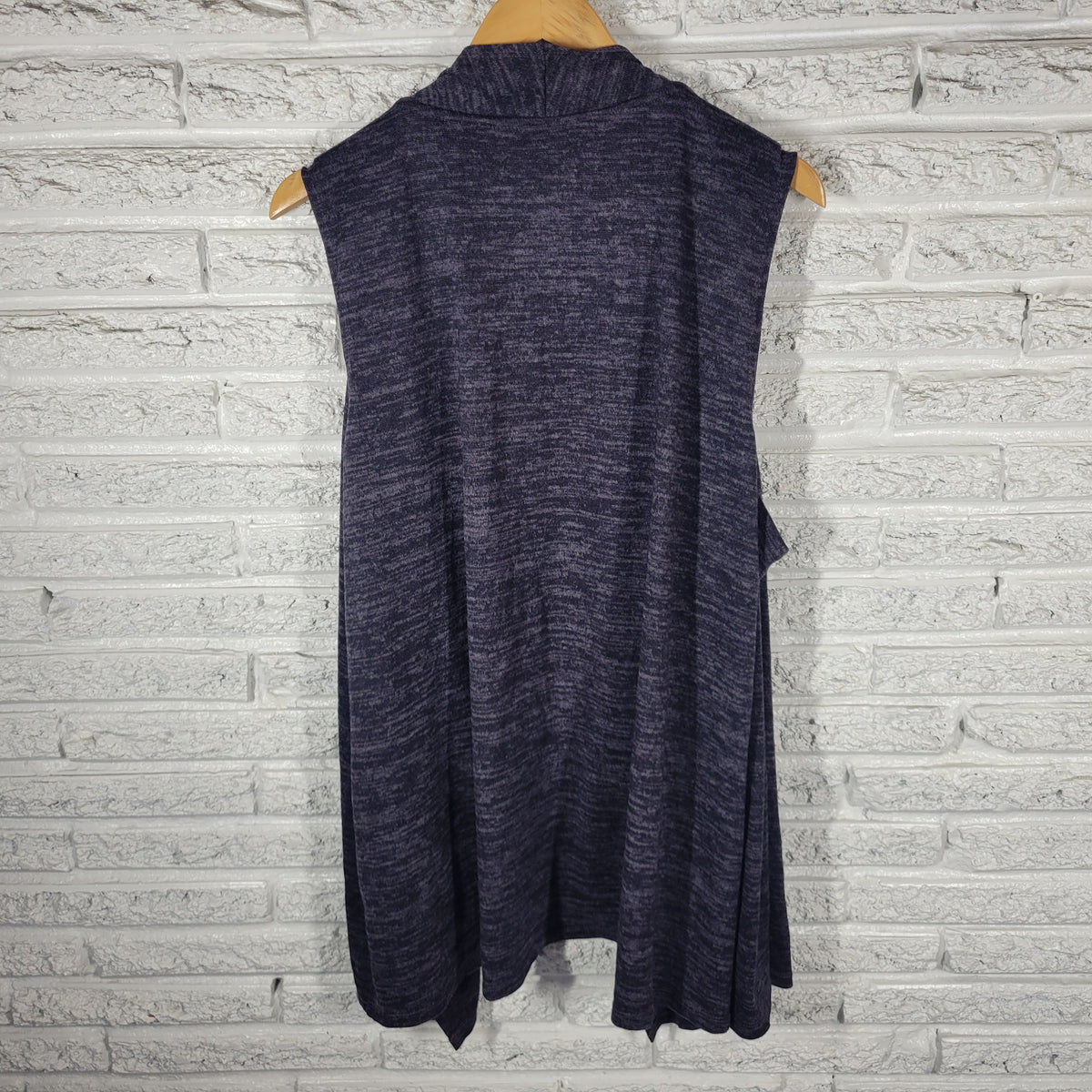 LOGO Lori Goldstein Knit Cardigan 3X Plus Blue Marled Sleeveless Open Front BLU56E