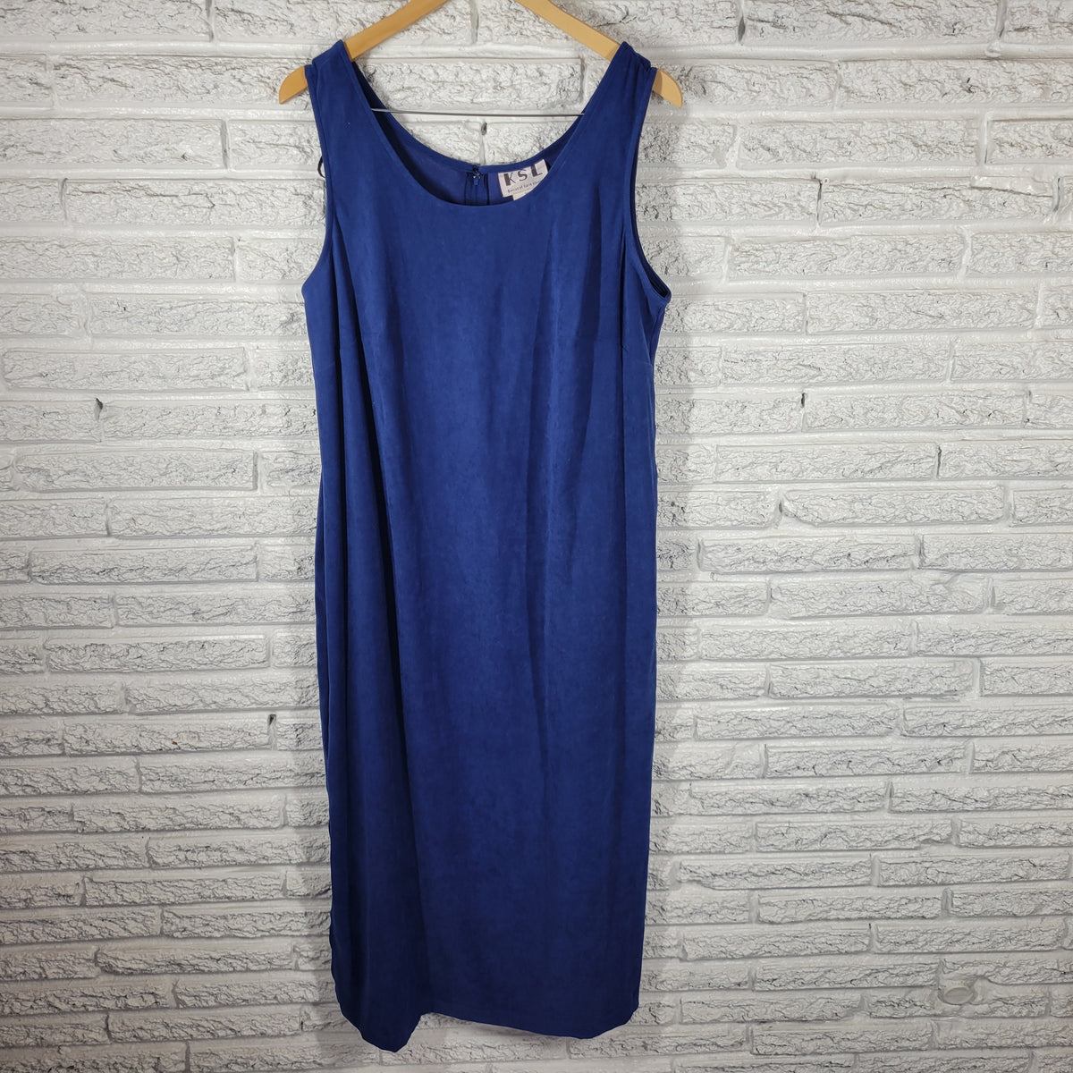 VTG Karin Stevens Velour Dress 16W Plus Blue Sleeveless Midi Shift Stretch BLU50E