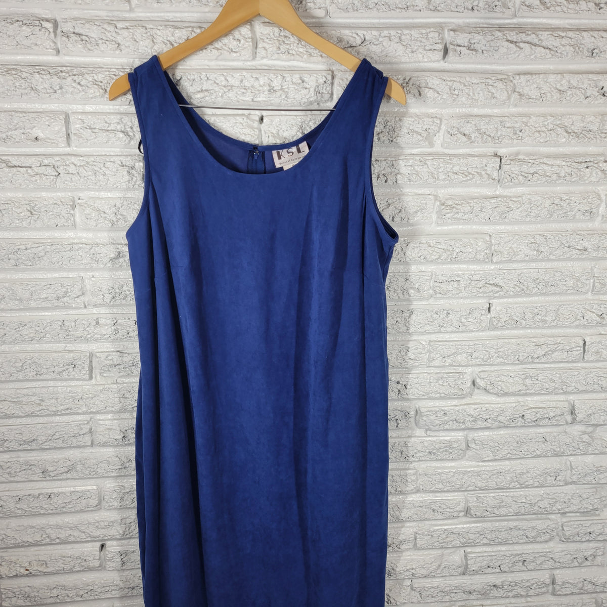VTG Karin Stevens Velour Dress 16W Plus Blue Sleeveless Midi Shift Stretch BLU50E
