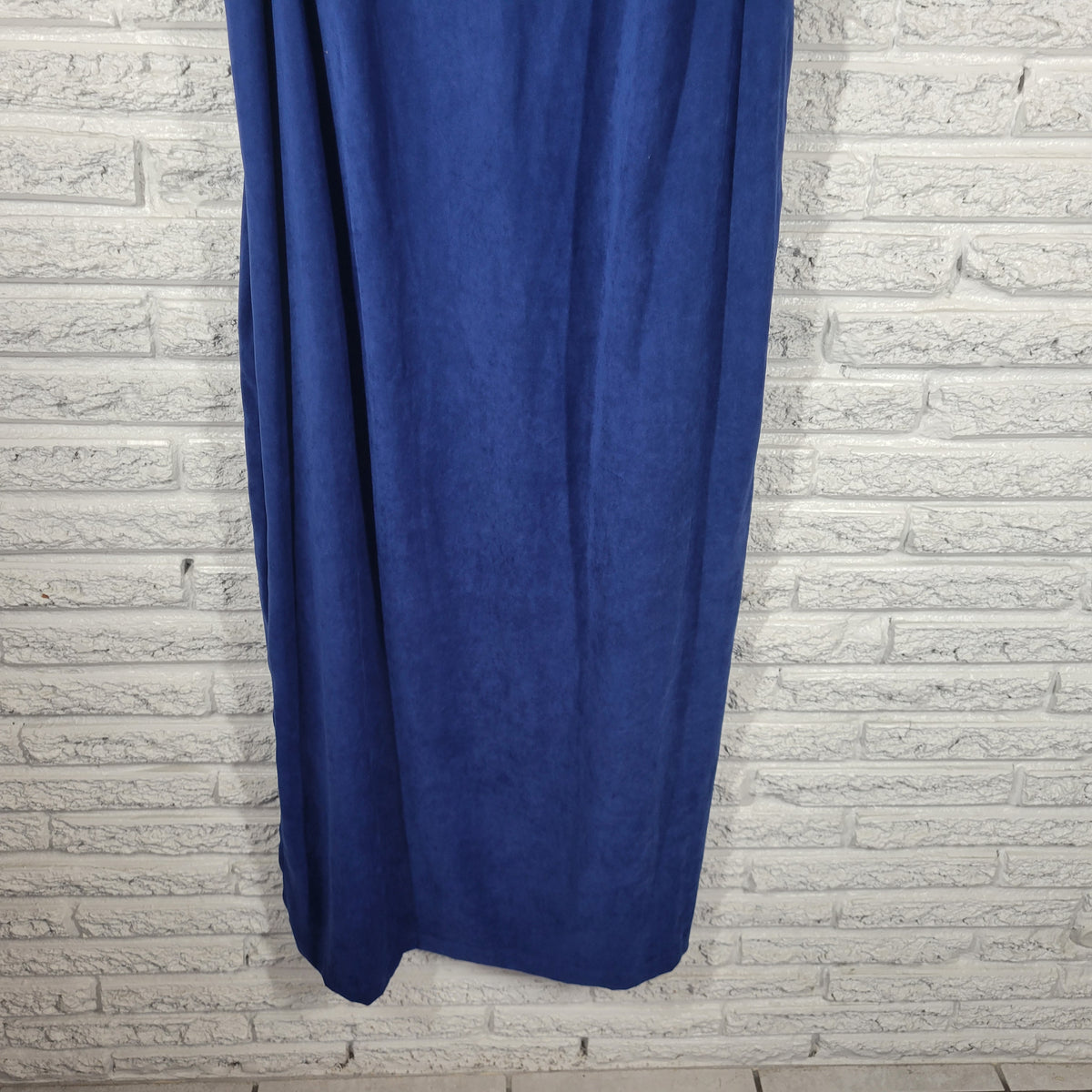 VTG Karin Stevens Velour Dress 16W Plus Blue Sleeveless Midi Shift Stretch BLU50E