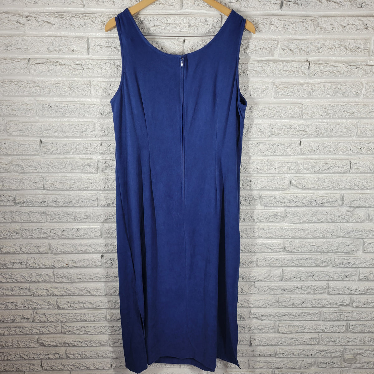 VTG Karin Stevens Velour Dress 16W Plus Blue Sleeveless Midi Shift Stretch BLU50E