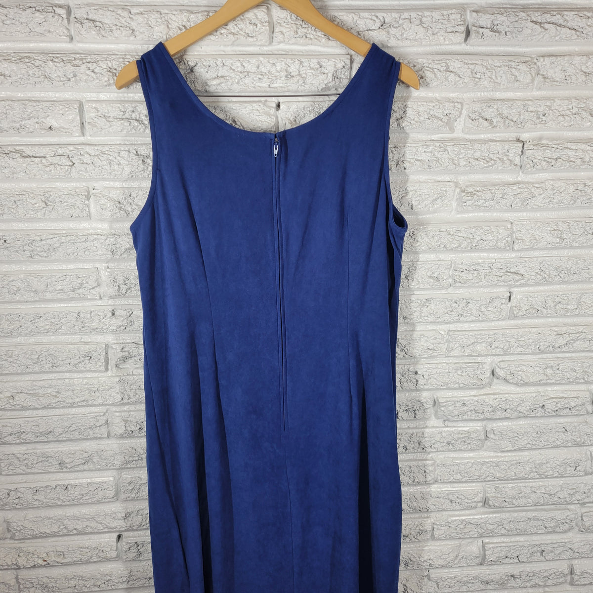 VTG Karin Stevens Velour Dress 16W Plus Blue Sleeveless Midi Shift Stretch BLU50E