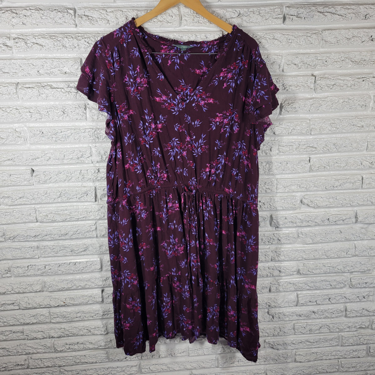 Terra & Sky 2X Dress Plus Size Pink Purple Floral V-Neck Shirt Dress Pockets FLO313E