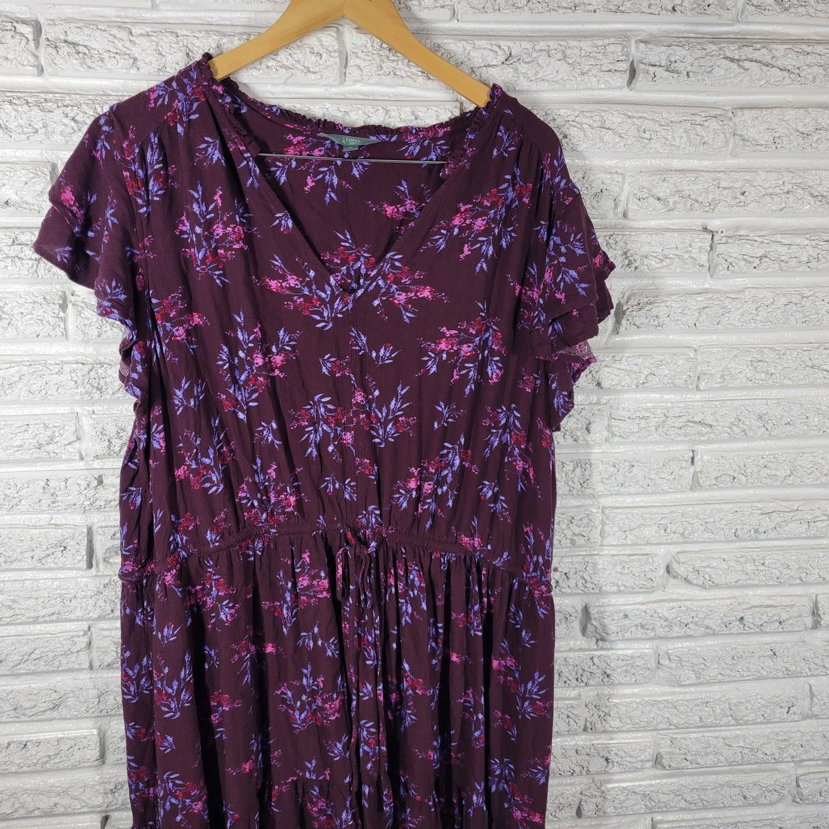 Terra & Sky 2X Dress Plus Size Pink Purple Floral V-Neck Shirt Dress Pockets FLO313E