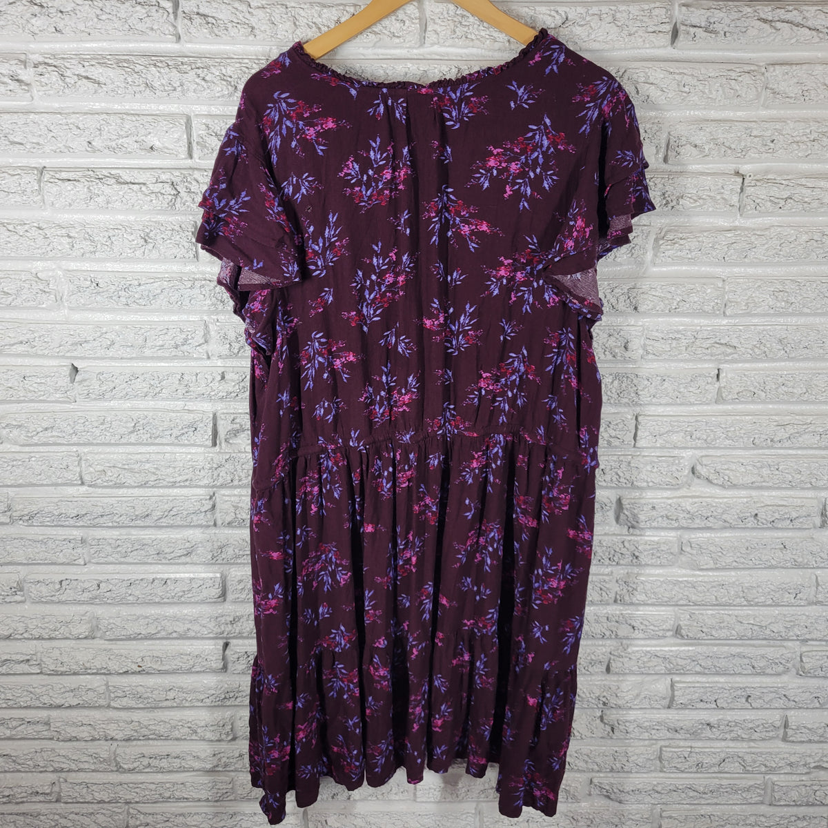 Terra & Sky 2X Dress Plus Size Pink Purple Floral V-Neck Shirt Dress Pockets FLO313E